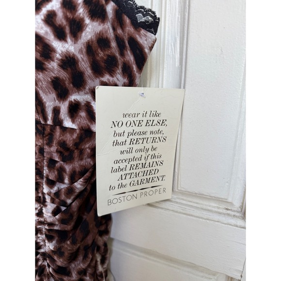 Boston Proper Animal Lace Slip Dress Ruched‎ Strappy Midi Brown Black Size 6 - Picture 7 of 7